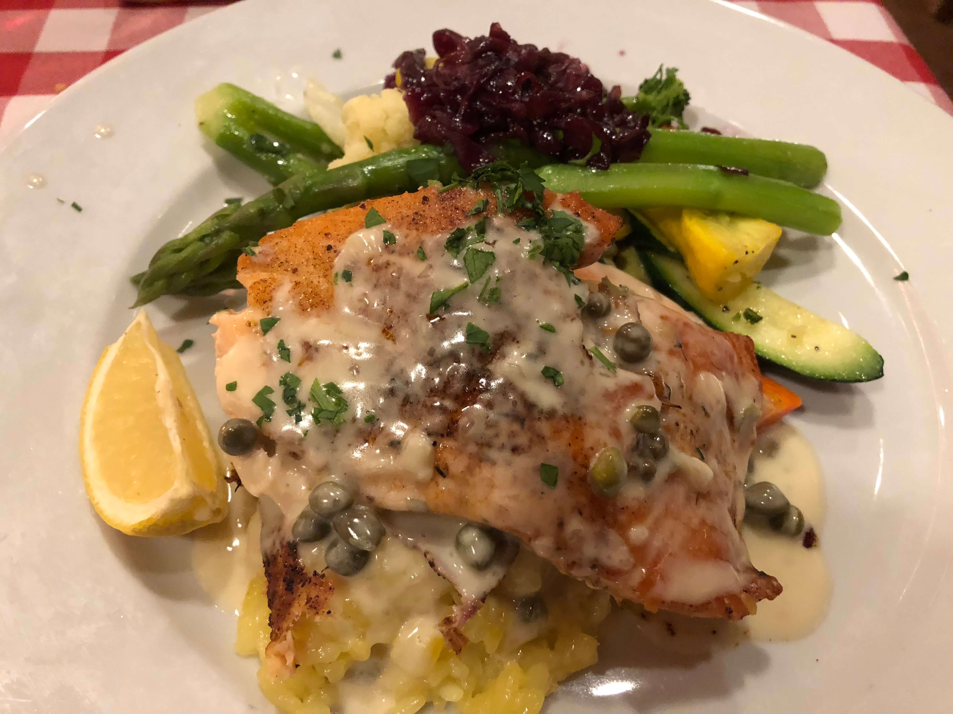 salmon at Lugano's Swiss Bistro in Carmel-by-the-Sea