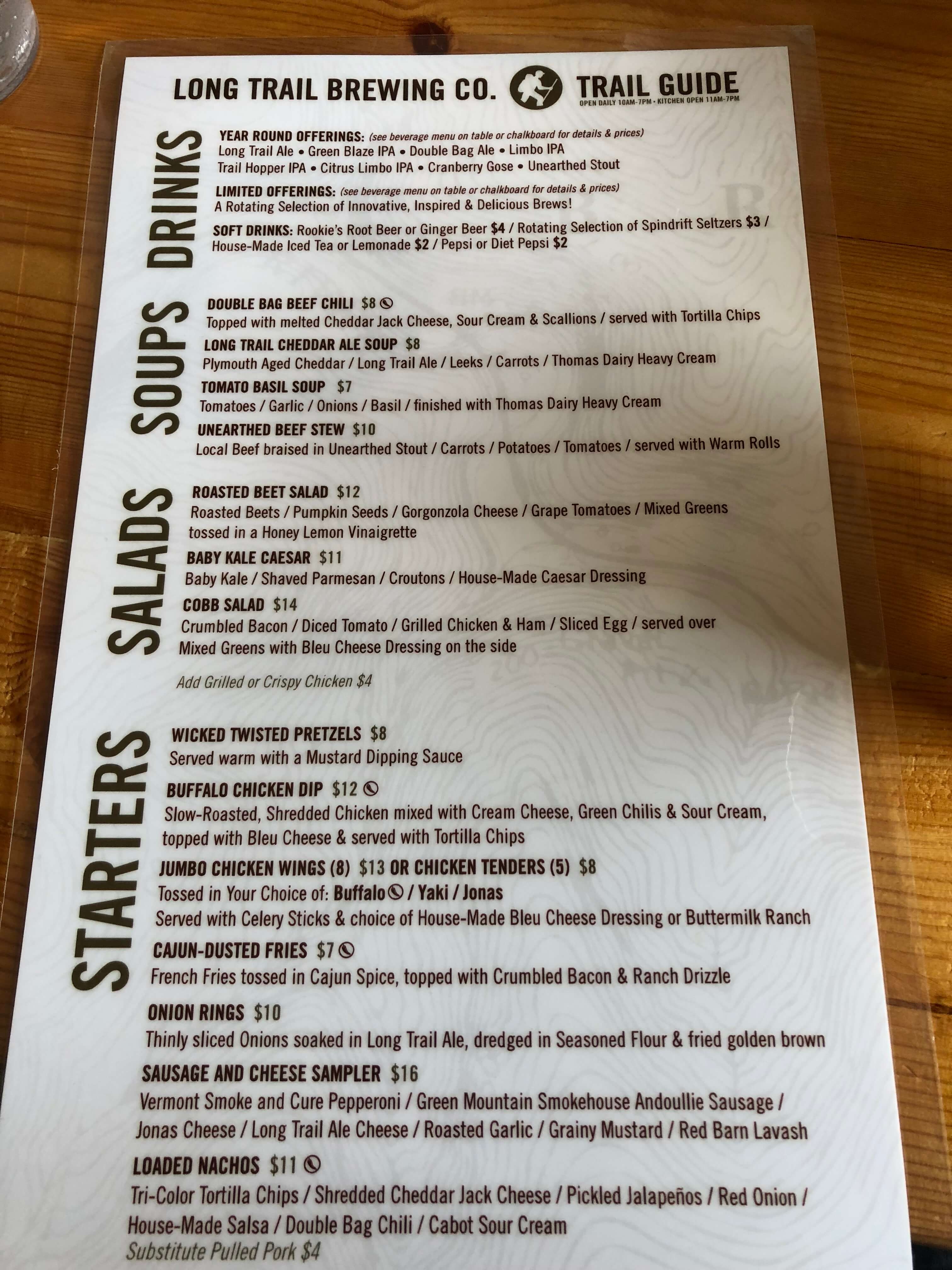 long trail brewery menu